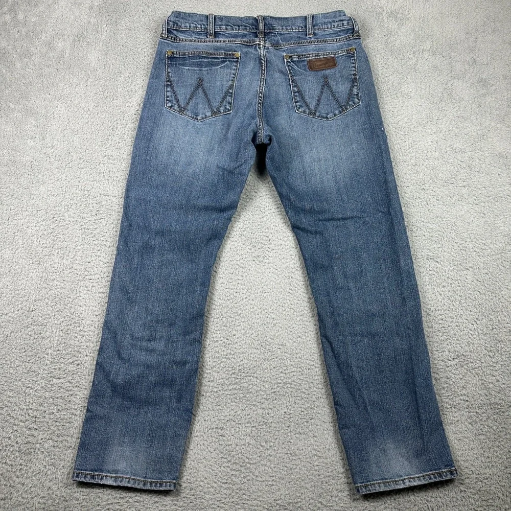 Wrangler Retro Slim Straight Jeans Mens 36x32 (Fits 35x29) Blue Stretch Denim